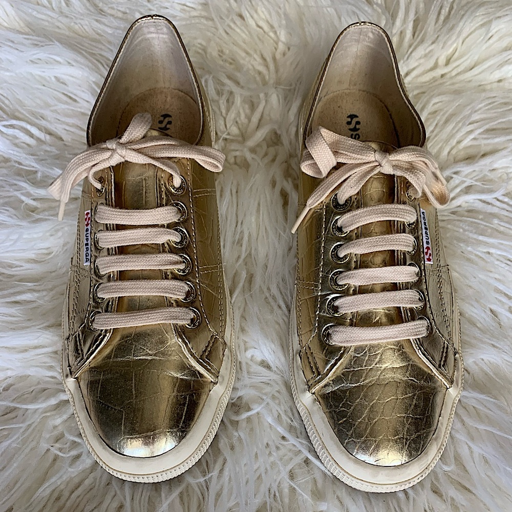 Metallic Gold Alligator 🐊 Print Superga Sneakers